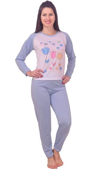 Imagem de Pijama Feminino Longo Blusa  e Calça Comprida Inverno Adulto Longo Fechado malha Macia Confortável