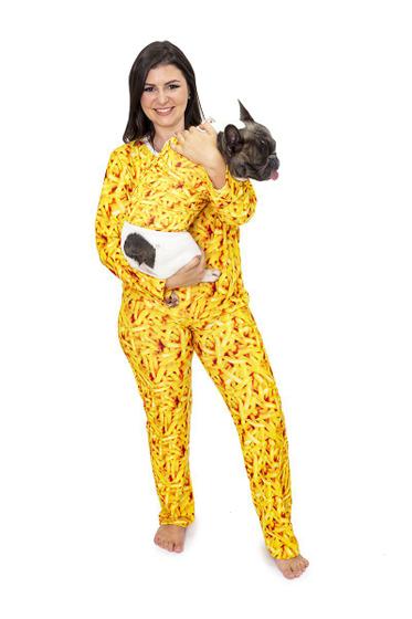 Imagem de Pijama Feminino Longo Divertido e Roupa Pet Batata Frita