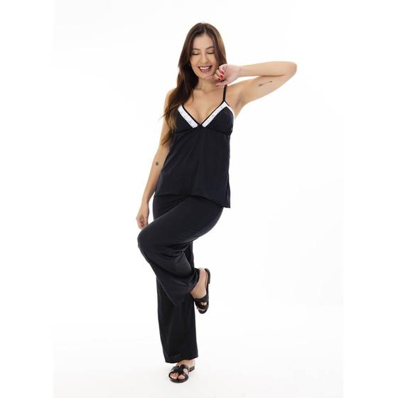 Imagem de Pijama Feminino Longo Microfibra com Renda Branca D'Rend 316