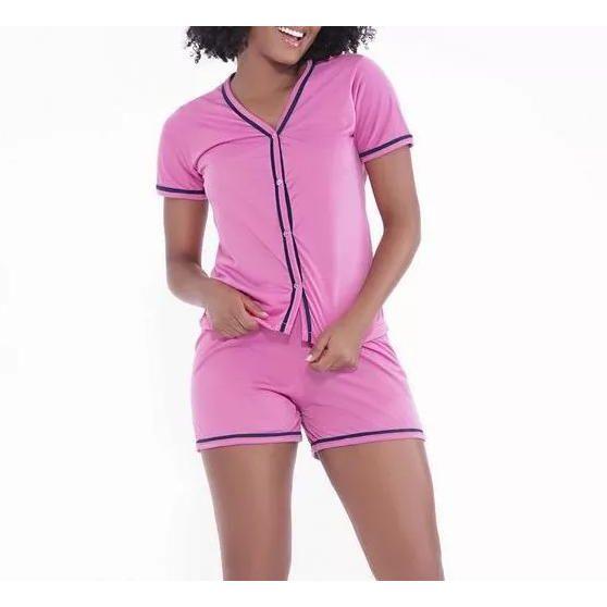 Imagem de Pijama feminino modelo baby doll americano blusa com botões e short