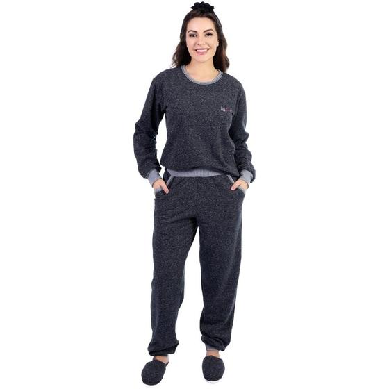 Imagem de Pijama Feminino Moletinho De Inverno Flanelado Quentinho Blusa e Calça Longa Com Bolso Confortável