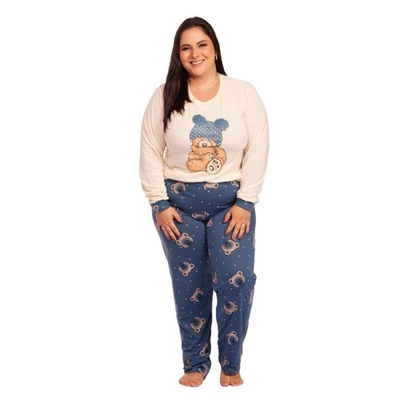 Imagem de Pijama Feminino Plus Size Longo Inverno Frio Blusa e Calça