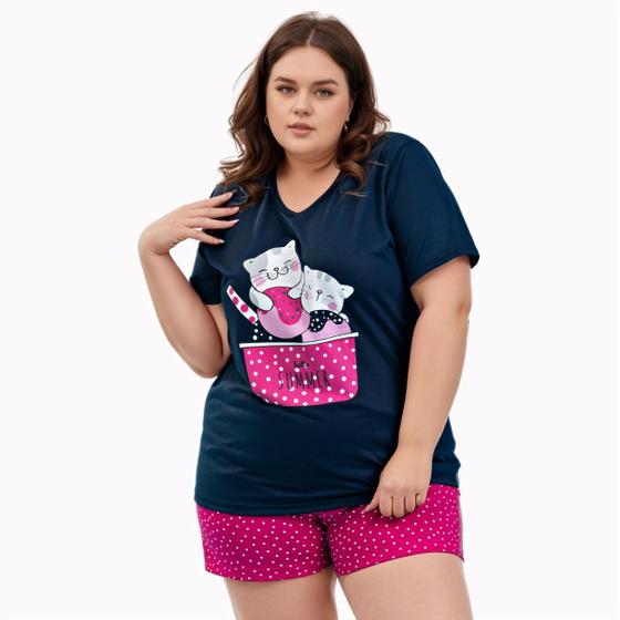 Imagem de Pijama Feminino Plus Size Manga Curta Short Baby doll Verão