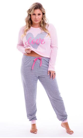 Pijama Feminino Plus Size Ribana Love Coração Menor preço em Pijama Feminino Plus Size Ribana Love Coração