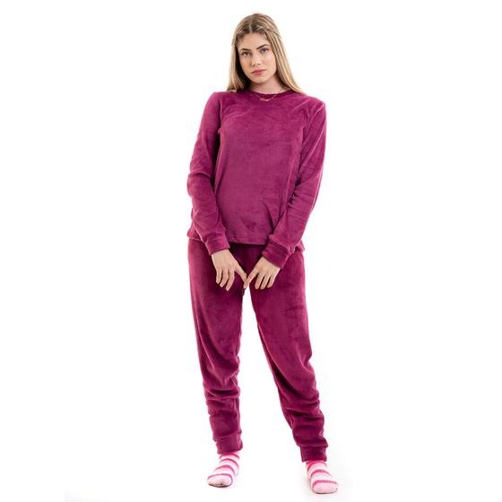 Imagem de Pijama Feminino Plush Menina Soft Plush Conjunto Calça Blusa Com Punhos