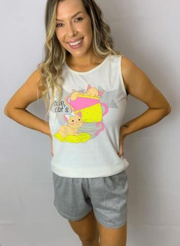 Pijama Feminino Regata 100% Algodão Adulto Baby Doll Roupa De Dormir Com estampa e Shorts Liso Menor preço em Pijama Feminino Regata 100% Algodão Adulto Baby Doll Roupa De Dormir Com estampa e Shorts Liso