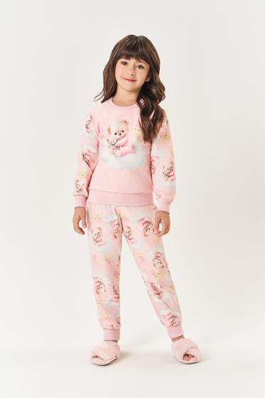 Imagem de Pijama Infantil Cindi Rosa com Estampa de Urso e Nuvens