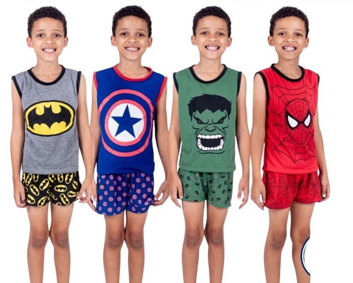 Imagem de Pijama Infantil Curto Calor Regata Super Herói Desenho