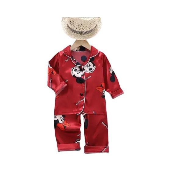 Imagem de Pijama Infantil de Cetim Disney Mickey Mouse - Manga Comprida - 2 Peças (Meninos e Meninas)