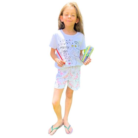 Imagem de Pijama infantil de colorir para meninas verão curto c caneta