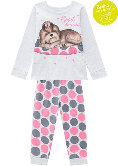 Imagem de Pijama Infantil Feminino Estampado Cinza Brilha no Escuro Inverno Kyly