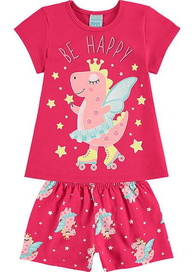 Imagem de Pijama Infantil Feminino Verão Rosa Be Happy Brilha no Escuro - Kyly