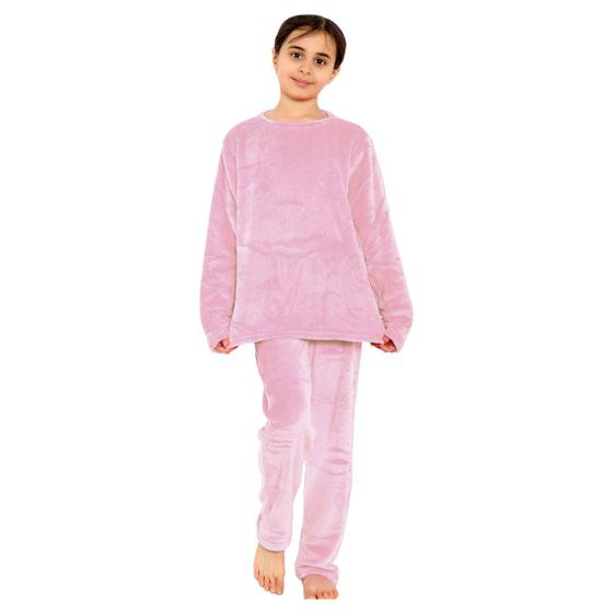 Imagem de Pijama Infantil Fleece Pelinho Quentinho Roupa de Frio Inverno Feminino Rosa (Tamanho 02)