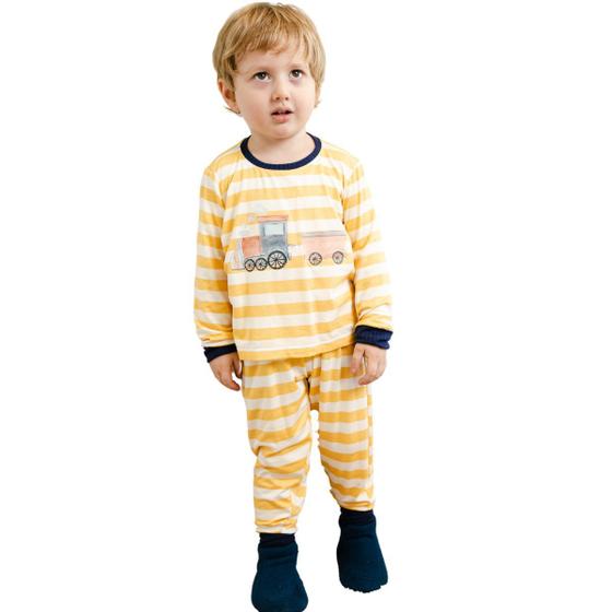 Imagem de Pijama Infantil Inverno Longo Menino Estampado Trem Adolescente Masculino Viscose