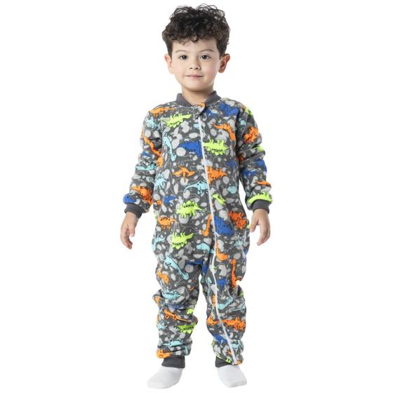 Imagem de Pijama Infantil Inverno Macacão Longo Dinossauro Neon Soft