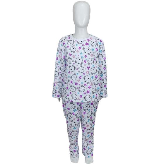 Imagem de Pijama Infantil Inverno Soft Conjunto Longo Urso Com Florzinha Lilás