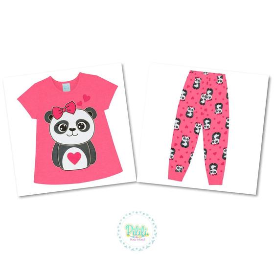 Imagem de Pijama Infantil Kyly Blusa e Calça em Algodão Brilha no Escuro Rosa