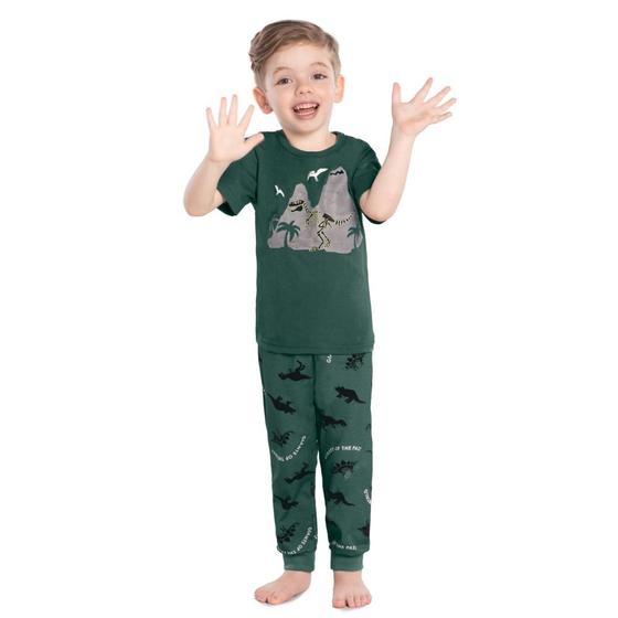 Imagem de Pijama Infantil Kyly Camiseta e Calça Algodão Estampa Brilha no Escuro Verde