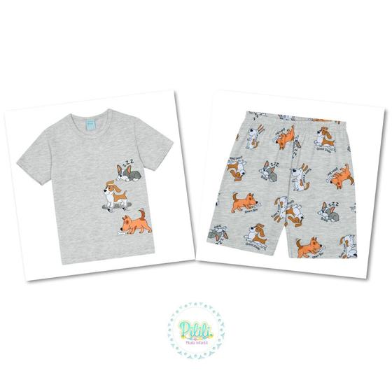 Imagem de Pijama Infantil Kyly Camiseta e Shorts Algodão Cachorrinhos Brilha no Escuro Mescla White