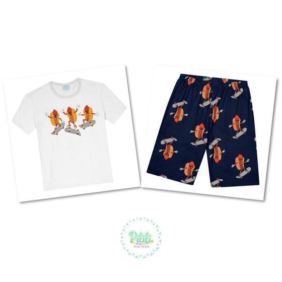 Imagem de Pijama Infantil Kyly Camiseta e Shorts Algodão Estampa Hot God Surfista Brilha no Escuro