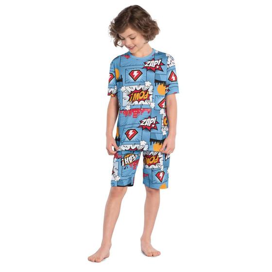 Imagem de Pijama Infantil Kyly Camiseta e Shorts em Algodão Estampado Azul