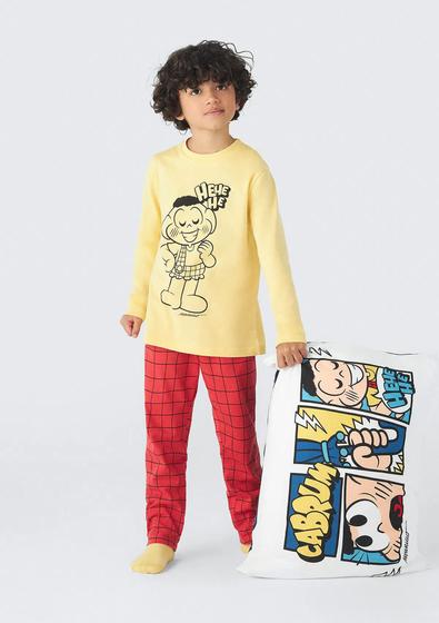 Pijama Infantil Masculino Cascão Turma Da Mônica + Fronha - Amarelo Menor preço em Pijama Infantil Masculino Cascão Turma Da Mônica + Fronha - Amarelo