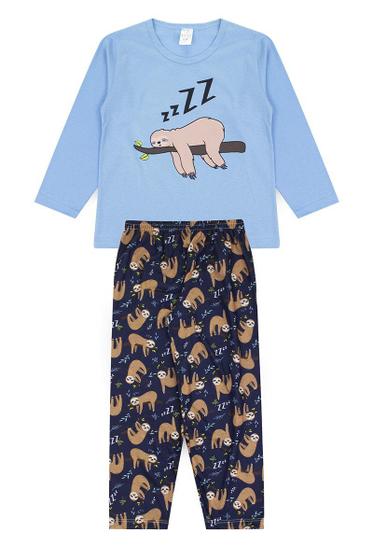 Imagem de Pijama Infantil Masculino Inverno Preguiça - Hey Kids Azul Claro