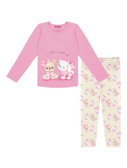 Imagem de Pijama Infantil Menina Blusa E Legging Cachorrinhos Rosa E Natural Cinti