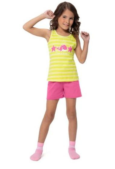 Imagem de Pijama Infantil Menina Conjunto Blusa e Short em Meia Malha 100% Algodão BRILHA NO ESCURO MalweeKids