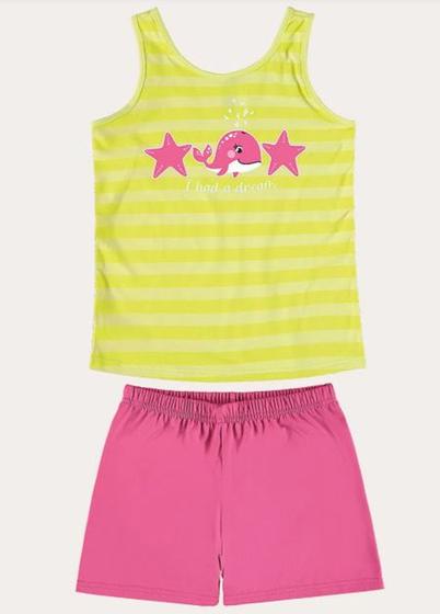 Imagem de Pijama Infantil Menina Conjunto Blusa e Short em Meia Malha 100% Algodão BRILHA NO ESCURO MalweeKids