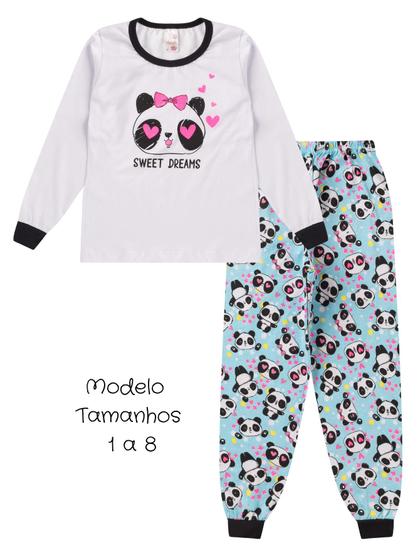 Imagem de Pijama Infantil Menina Inverno em Meia Malha Blusa Manga Longa e Calça Roupa de Dormir