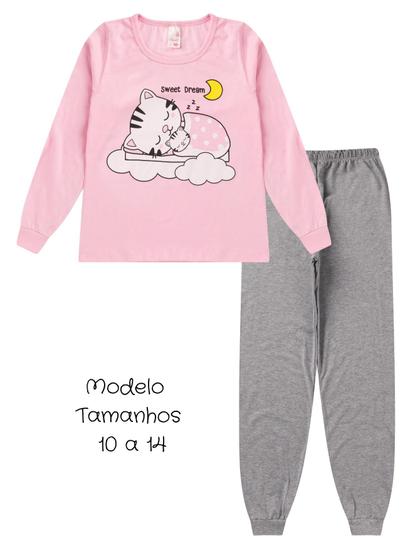 Imagem de Pijama Infantil Menina Inverno em Meia Malha Blusa Manga Longa e Calça Roupa de Dormir