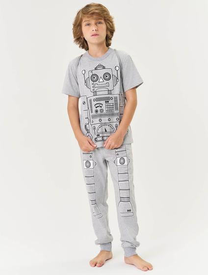 Imagem de Pijama Infantil Menino Camiseta, Calça E Mochila Robô Que Brilha No Escuro Mescla Divertto