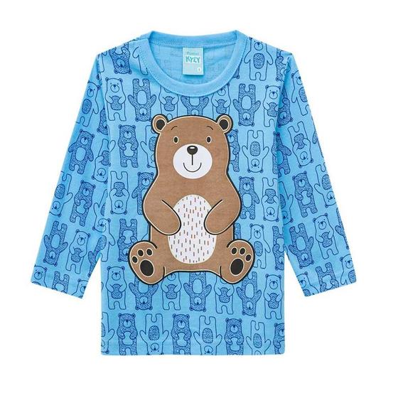 Imagem de Pijama Infantil menino manga longa azul urso 100% algodão