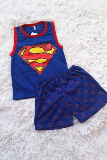 Imagem de Pijama Infantil Menino Regata Super homem Curto Heroi Verão