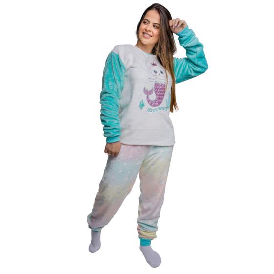 Imagem de Pijama Inverno Adulto Soft Plush Gato Sereia