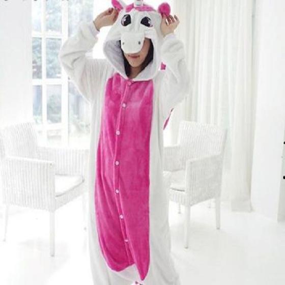 Imagem de Pijama Kigurume Unicórnio De Asa Branco Com Pink 80% Algodão 20% Poliéster 