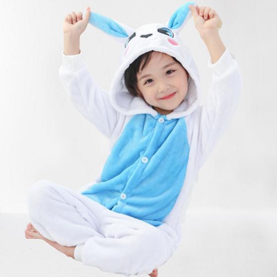 Imagem de Pijama Kigurumi  Coelho Branco Com Azul Infantil Macacão