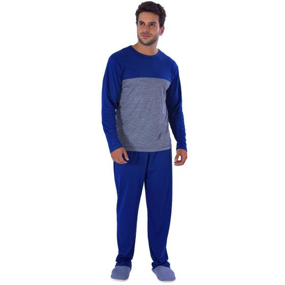 Imagem de Pijama Longo de Inverno Masculino com Listras Victory 