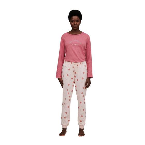 Imagem de Pijama Longo Feminino Algodão Hering 7BYN Rosa