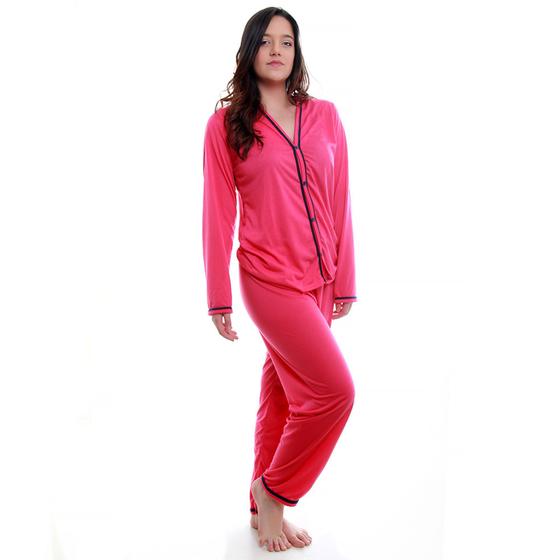 Imagem de Pijama Longo Feminino Americano com Abertura e Botão para Amamentação e pós cirúrgico
