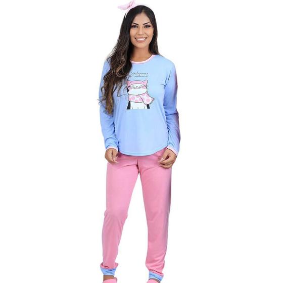 Imagem de Pijama Longo Feminino Cia do Corpo 4678 Gatinho