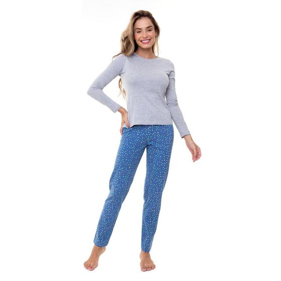 Imagem de Pijama Longo Feminino E-Pijama By Sepie 5090/LS223 Poliviscose - Marinho Poá