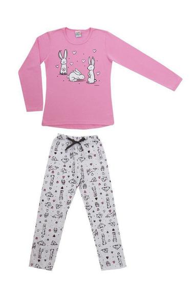 Pijama Longo Feminino Juvenil - Coelho Rosa Menor preço em Pijama Longo Feminino Juvenil - Coelho Rosa