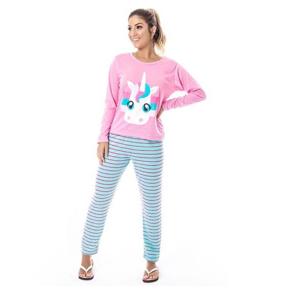 Imagem de Pijama Longo Feminino Malha Adulto Manga Comprida LN012