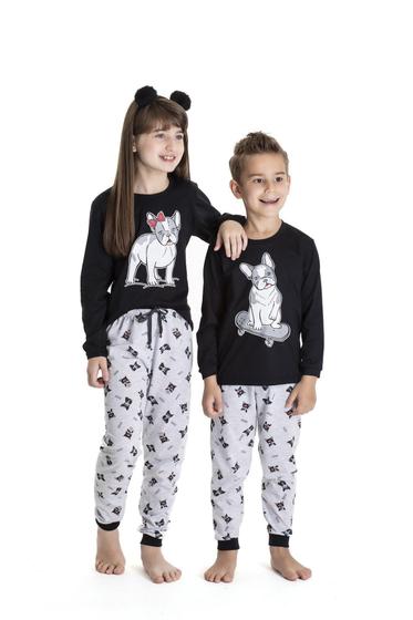 Imagem de Pijama Longo Feminino Primeiros Passos - Família Bulldog Preto