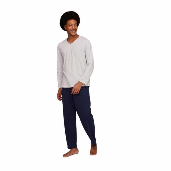 Imagem de Pijama Longo Hering Masculino Em Malha Preto - Mescla Claro