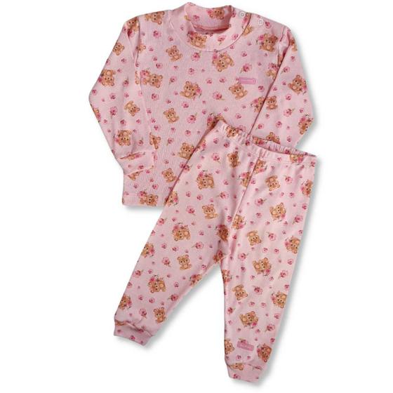 Imagem de Pijama longo infantil rosa ursinha canelado - segunda pele INV