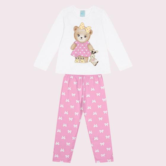 Imagem de Pijama Longo KYLY Brilha no Escuro Infnatil Menina Ursinha Infantil Roupa de Dormir Feminino Tam 4 a 12