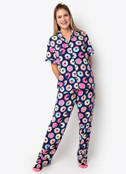 Imagem de Pijama Longo Manga Curta Viscose Feminino Panda Donuts - Puket